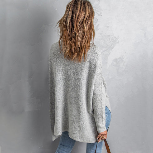 Mid-length Solid Jumper Women's Loose Diagonal Hem Sweater - ROUTINE FASHION